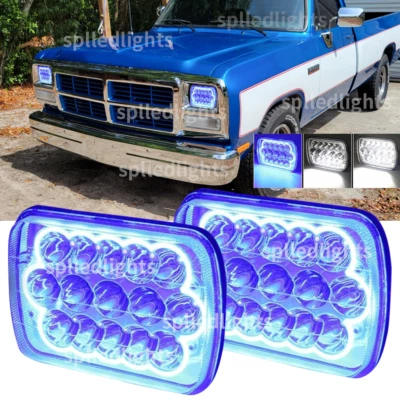 Faros LED cromados Hi-Lo halo azul aptos para Dodge D100 D150 D250 D350 1981-93 Foto 1 de 4