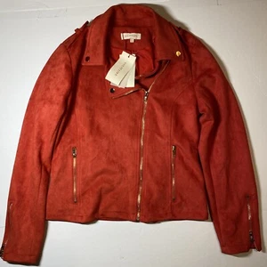 Solitaire Women’s Red Moto Jacket Soft Faux Suede Size Small NWT - Picture 1 of 11