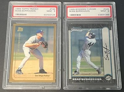 (2) Sean Burroughs RC 1999 Bowman Chrome & 1999 Topps Traded Both PSA 9 Foto 1 de 2