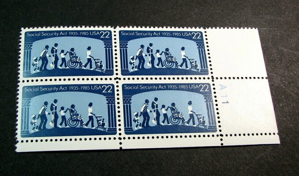 US Plate Blocks Stamp Scott# 2153 Social Security Act, 50th Anniv. 1985 MNH L480 - Image 1 of 1