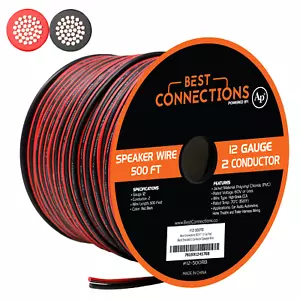 Audiopipe 12 Gauge 500 Feet Red Black 2 Conductor Speaker Wire Zip Cable 12 Volt - Picture 1 of 12