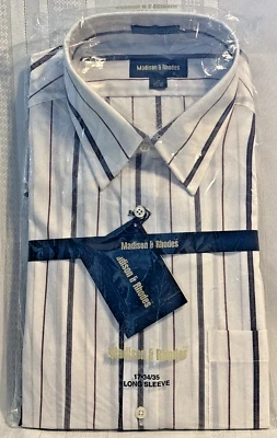 Camisa de vestir Madison & Rhodes blanca gris roja a rayas 17 34/35 TOTALMENTE NUEVA Foto 1 de 4