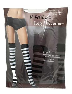 LEG AVENUE Striped Knee Socks With Lurex Ruffle Top- STYLE #6607 ONE SIZE - Picture 1 of 7