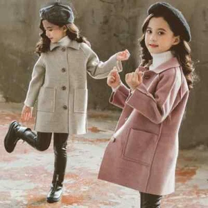 Winter Kids Wool Blend Coats Girls Warm Long Jackets Teen Tweed 4-12 Years Old - Picture 1 of 17