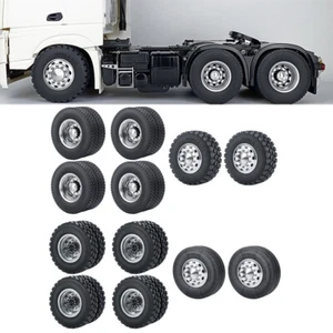 CNC Metal Alloy Front Rear Wheel Hub Rim&Tires For 1/14 Tamiya RC Truck Car 6X6 - Picture 1 of 67