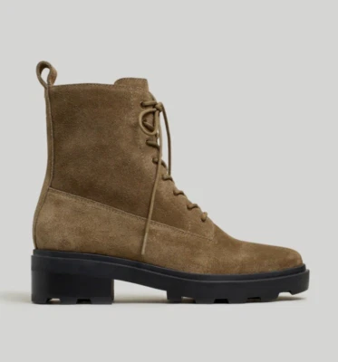 Bota con cordones Madewell Shelton para mujer 6 gamuza cuero en oliva quemado combate preppy Foto 1 de 4