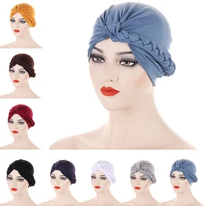 Mujeres Hiyab Trenzas Sombreros Turbante Musulmán Envoltura Pérdida de Cabello Cáncer Gorra Pañuelo Gorro - Imagen 1 de 27