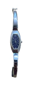 Vintage Peugeot Watch Women 22mm Silver Tone Oval Blue Dial Cuff New Battery - Picture 1 of 4