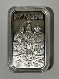 Barra de arte Tormint Happy Thanksgiving Freddy 1 OZ plata .999 antigua #6 - Imagen 1 de 3