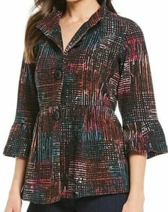 Neu mit Etikett Ali Miles abstraktes Schößchen Drahtkragen gebürstete Strickjacke 1X - Bild 1 von 1