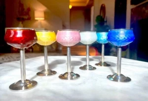 Auswahl! Antike norwegische guillochierte Emaille & Sterling Cordials DAVID ANDERSON - Bild 1 von 9