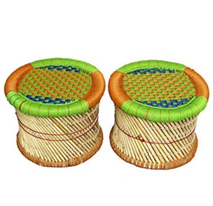 Decoretive Handmade Cane Bar Bamboo Stool Outdoor/Indoor Multicolored 2 Piece - Picture 1 of 2