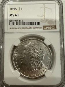 1896-P NGC MS61 DOLLARO D'ARGENTO MORGAN bella lucentezza bella moneta - Foto 1 di 2