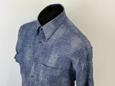 Camisa De Colección Versace Años 90 Azul Blanco CRINKLE Manga Corta Talla Grande L Foto 1 de 4