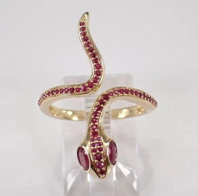14K Yellow Gold Plated 2Ct Round Cut Lab Created Ruby Snake Women Wedding Ring - Image 1 of 4