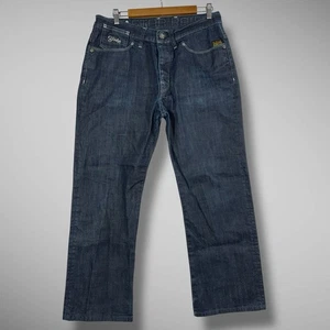 G-Star Raw Jeans Mens 34x28 Blue Dark Wash Coder Straight Embroidered Hemmed - Picture 1 of 13