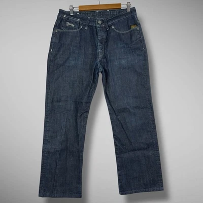 G-Star Raw Jeans Mens 34x28 Blue Dark Wash Coder Straight Embroidered Hemmed - Image 1 of 4
