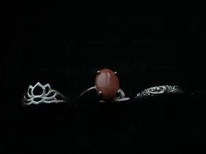 Neu x3 silberfarben Ring synthetisch braun Hessonit Granat Lotus Boho Set Gr. 8-9,5 - Bild 1 von 5