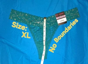 (XL) Neu mit Etikett No Boundaries Smaragdgrün mit Gold Glitzer Blumen Spitze Tanga Höschen - Bild 1 von 4