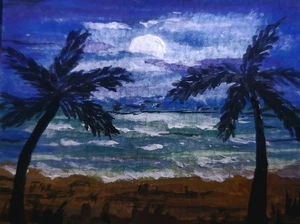 ACEO Art Card Original Summer moonlit by the sea painting by Wallace - Picture 1 of 1