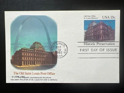 The Old Saint Louis Post Office 13c Postcard 1st Day Issue Fleetwood 1982 - Image 1 of 2