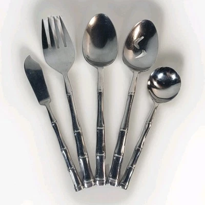 Tenedor para servir de bambú real Reed & Barton Rebacraft cucharas esparcidor de queso  Foto 1 de 4