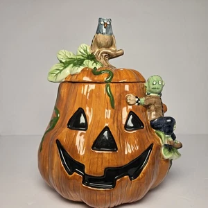 1998 Retired Sakura Debbie Mumm Halloween Cookie Jar Pumpkin Frankenstein Owl - Picture 1 of 15