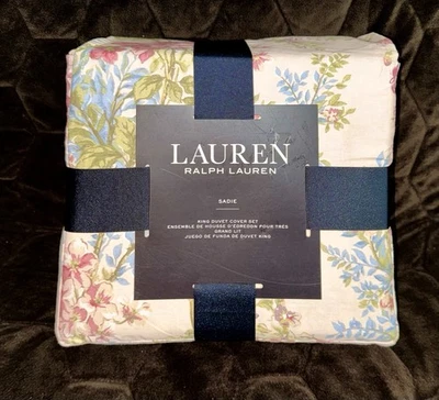 350 美元 Ralph Lauren Sadie 花卉粉红色国王被套枕套套装 100% 棉 — 第 1/4 张图片