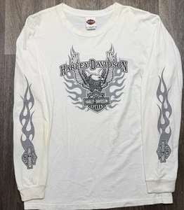 Vintage Harley Davidson Flame Long Sleeve T-Shirt White Large 2007 Las Vegas - Picture 1 of 9