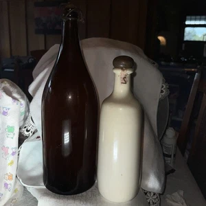1 64oz 30's vintage brown bottle flip slide top 14" Owens , 11”liquor Bottle 588 - Picture 1 of 6
