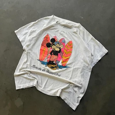 Mickey Mouse surfing on a white vintage t-shirt - Image 1 of 4