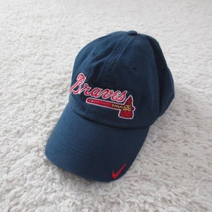 Atlanta Braves Hat Cap Strap Back Mens Blue Swoosh MLB Baseball Script Nike - Picture 1 of 9