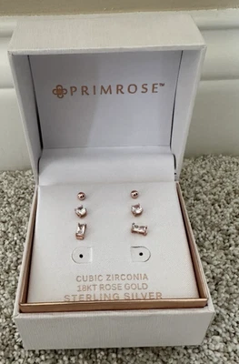 Juego de 3 pendientes de plata de ley de oro rosa de 18 quilates de circonita cúbica PRIMROSE Foto 1 de 3