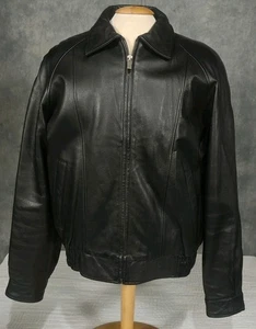 Vintage 90s London Fog Classic Bomber Leather Jacket Black Mens Medium  - Bild 1 von 14