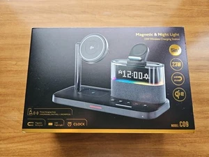 Qi2 Magnetic Wireless Charging Station 5 in 1 LED Night Light Clock C09 - White - Picture 1 of 5
