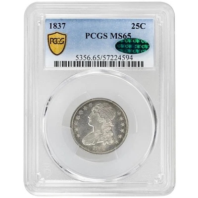 1837 25C Capped Bust Quarter PCGS MS65 CAC Rare Coin - Image 1 of 4