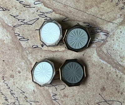 Krementz Gold Plated Cufflinks With White Enamel V906 - Image 1 of 3