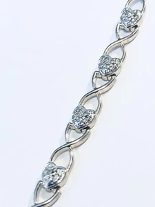 Sterling Silver Heart Shape Tennis Bracelet, 7.5” Long - Picture 1 of 4