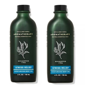 2 Bath & Body Works Aromatherapy STRESS RELIEF Eucalyptus + Tea Body Oil 4oz NEW - Picture 1 of 2