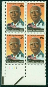 SCOTT # 2402 PLATE BLOCK, A. PHILIP RANDOLPH, MINT, OG, NH, GREAT PRICE! - Picture 1 of 1