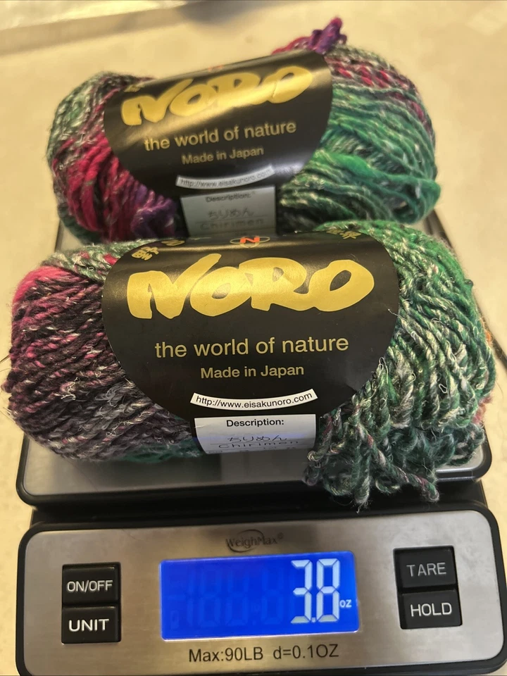 Lote B 2 madejas Noro Chirimen color 8 (púrpura/verde/mostaza) algodón/seda/lana Foto 1 de 4