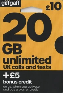 giffgaff Simcard with £5 free credit after first topup - Unlimited calls & texts - Picture 1 of 5