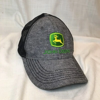 JOHN DEERE Snap-back Hat ~ Heather Gray Mesh Ball Cap ~ Green & Yellow Logo - Image 1 of 4