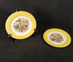 Pair Of Triumph American Limoges Bermuda-T Dessert Plates Yellow 6 3/8" - Picture 1 of 4