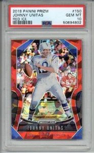2019 PANINI PRIZM RED ICE #150 JOHNNY UNITAS CARD COLTS PSA 10 LOW POP MOLTO RARA - Foto 1 di 2