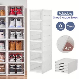 Shoe Box Storage Case Clear Boxes Foldable Stackable Transparent Organizer - Picture 1 of 11