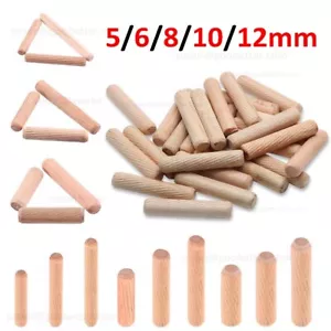Holzdübel Ø5mm 6mm 8mm 10mm 12mm - Riffeldübel Dübel Holzstifte geriffelt, Buche - Picture 1 of 48