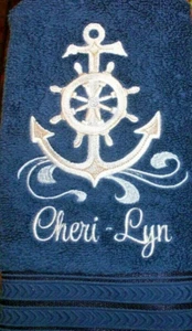 Beautiful Nautical Navy Bathroom BATH TOWEL EMBROIDERED Personalized - Picture 1 of 5