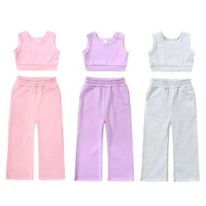 Girls Sport Suit Tank Sportswear Jogging Outfit Clothes Crop Top Sleeveless Set - Picture 1 of 37