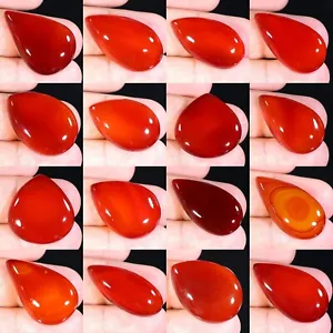TOP NATURAL HESSONITE RED ONYX SULEMANI HAKIK AGATE PEAR CABOCHON GEMSTONE AH- - Picture 1 of 21